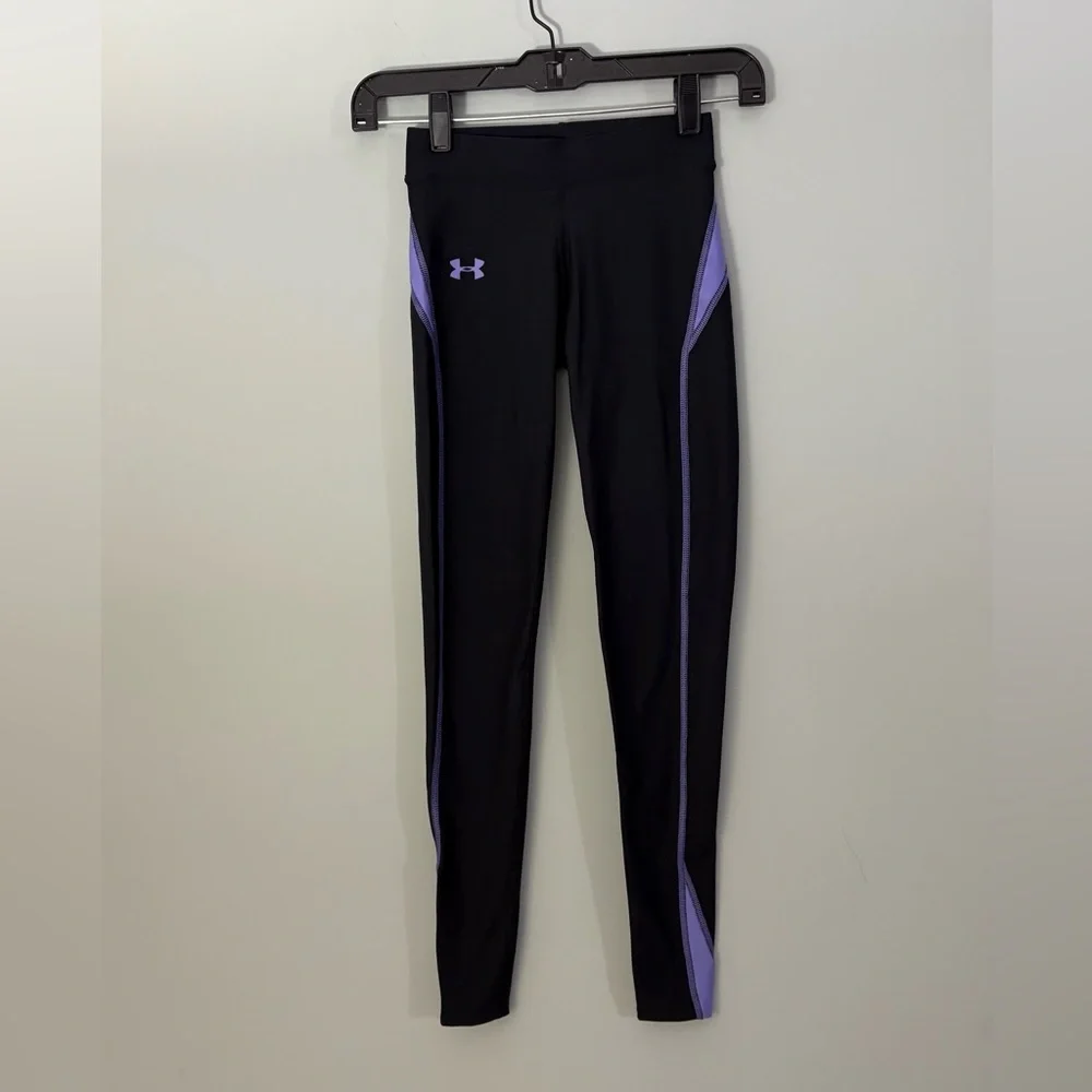 Under Armour ColdGear Compression Leggings Black Purple XS Warm Workout - Picture 5 of 10